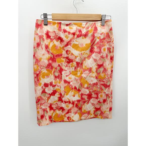 Talbots Skirt Women 2 PETITE NWT Orange Pink White Printed Pencil Cotton Blend - Picture 1 of 8